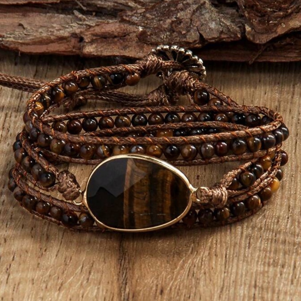 Tiger eye natural gemstone wrap bracelet